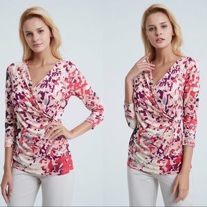 NIC+ZOE 3/4 Sleeve Faux Wrap Vibrant Top